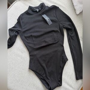 Lulu's Black Open Back One Piece Bodysuit